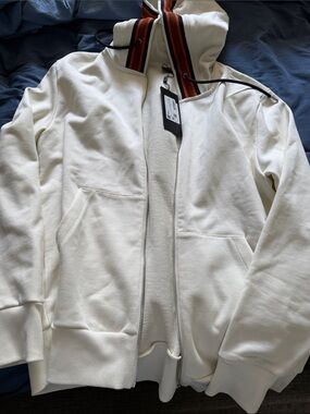 Hugo Boss White Zip Hoodie with Red & Black Trim